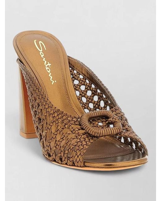 Santoni Brown Luce Mules Block Heel Open Toe