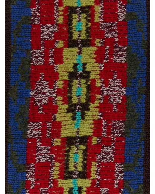 Dries Van Noten Red Marka Wool Blend Scarf Fringed Loop for men