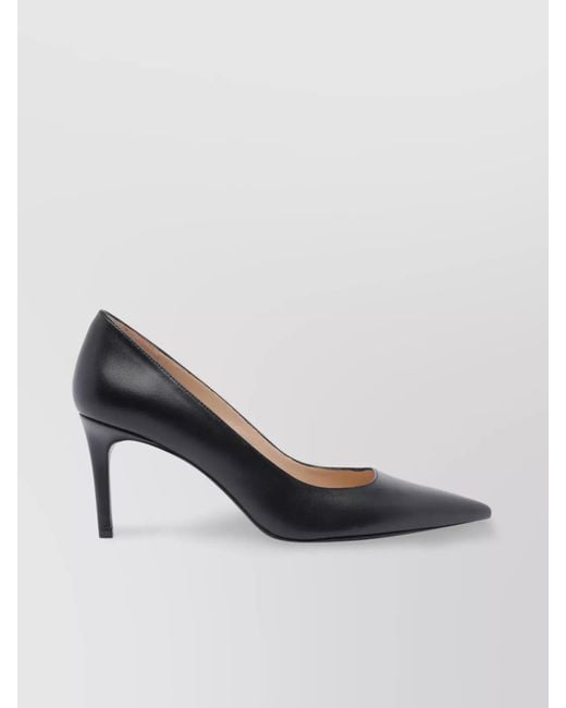 Stuart Weitzman Black Pointed Toe Leather Stiletto Heel Pumps