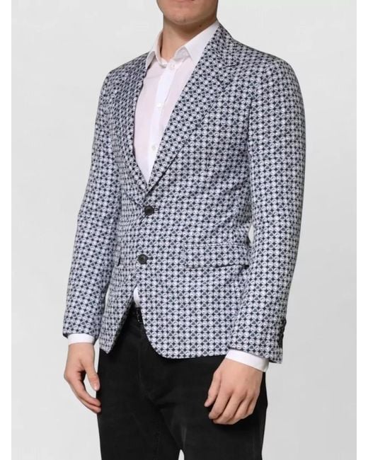Dolce & Gabbana Blue Cotton Patterned Single Breasted Blazer Jacket for men