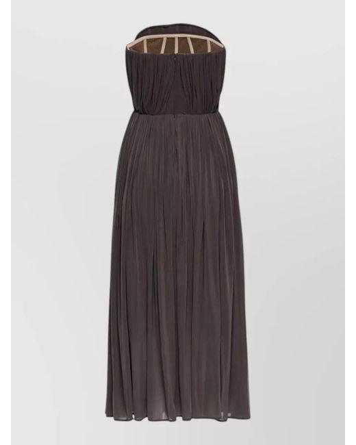 Magda Butrym Brown Strapless Pleated Midi Dress Fitted Waist