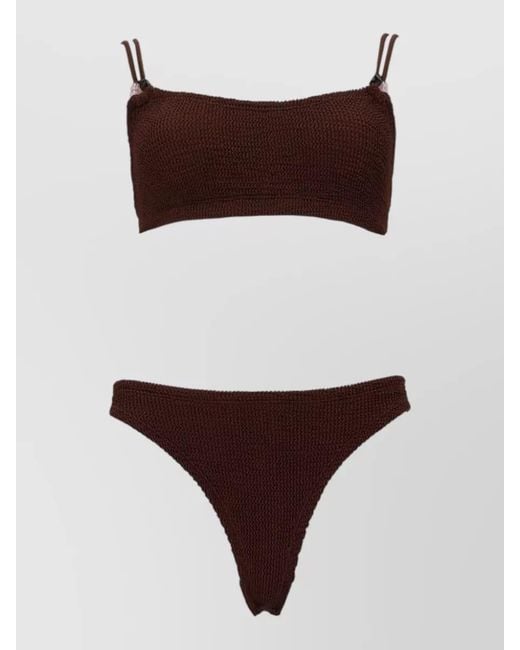Hunza G Brown Textured Bikini Bottom Double Straps