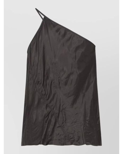Rick Owens Black Cupro One-Shoulder Top