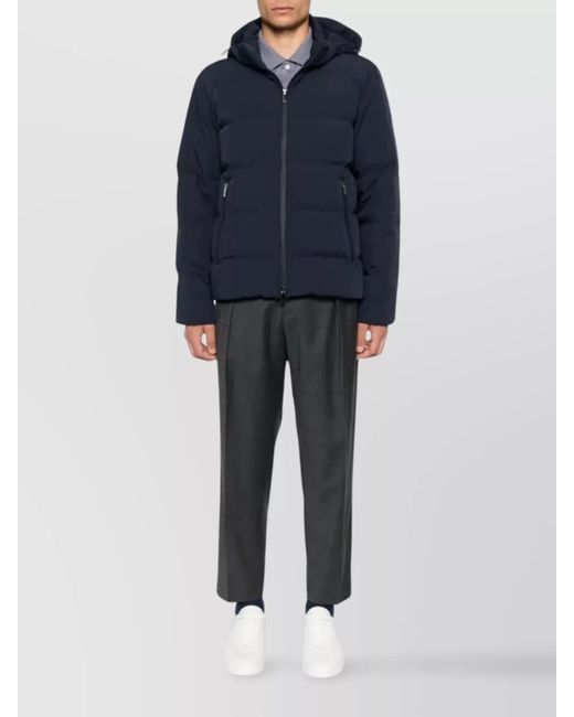 Paul & Shark Blue Down Hooded Quilted Jacket for men