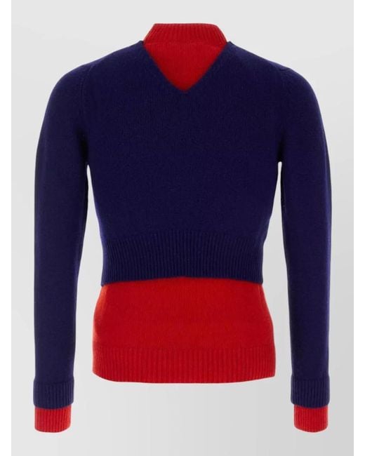 Jil Sander Blue Two-Tone Wool-Blend Sweater for men