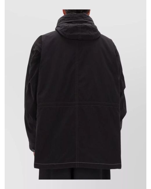 And Wander Black Fishtail Octa Hooded Long Jacket for men