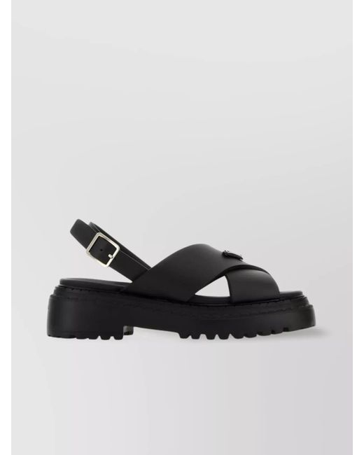 Prada Black Rubber Sandals With Buckle Detail And Chunky Sole
