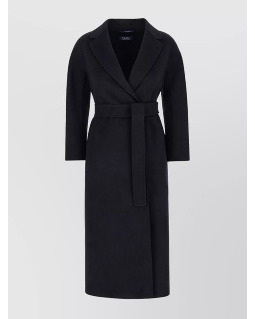Max Mara Blue Waist Belted Lapel Collar Long Length