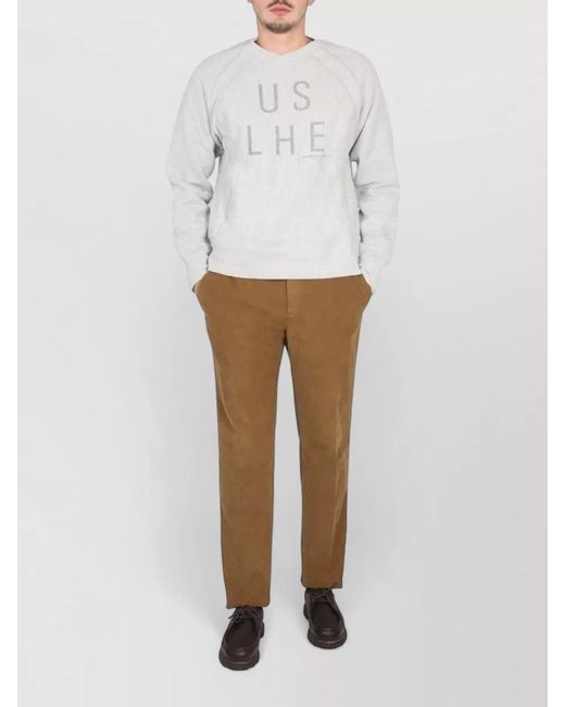 Engineered Garments White Crew Neck Sweatshirt Printed Raglan Sleeves for men