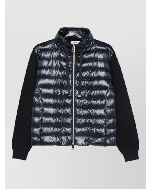 Herno Blue Hooded Down Jacket High Neck Quilting