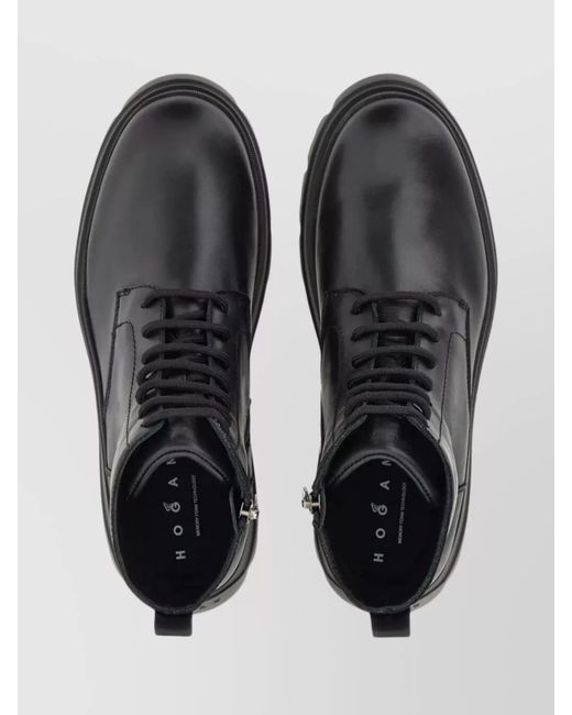 Hogan Black Leather Lace-Up Boots With Zip for men