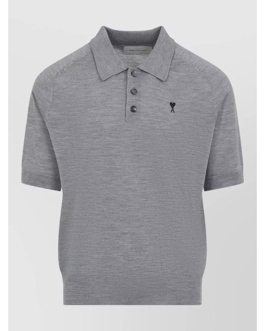 AMI Gray Wool Short-Sleeve Polo Shirt for men
