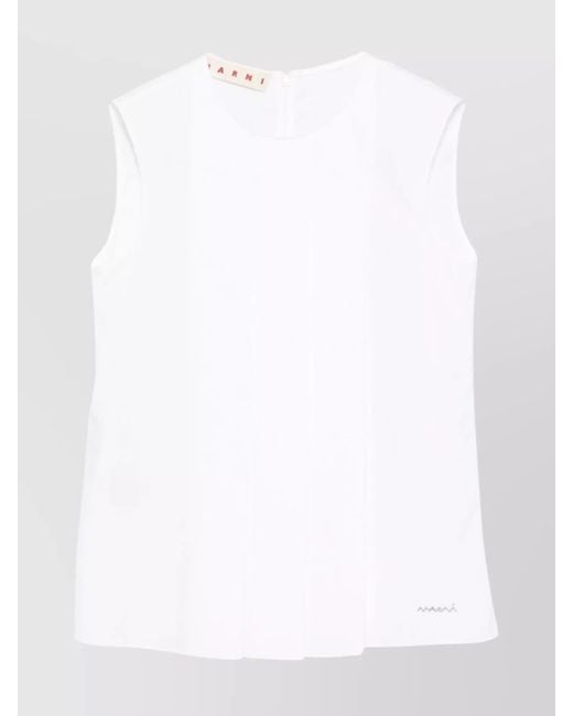 Marni White Front Pleat Sleeveless Blouse