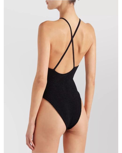 Hunza G Black Crinkle High-Neck One-Piece Swimsuit