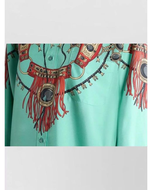 Etro Green Printed Silk Relaxed-Fit Shirt