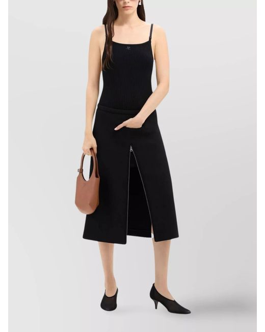 Courreges Black Crepe-Texture Tailored Mid-Rise A-Line Midi Skirt