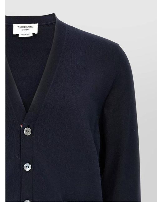 Thom Browne Blue Cotton Fine-Knit V-Neck Cardigan for men