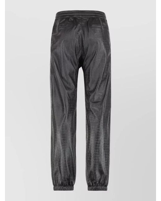 Givenchy Gray Leather Pants Elastic Waist Ankle Cuffs for men