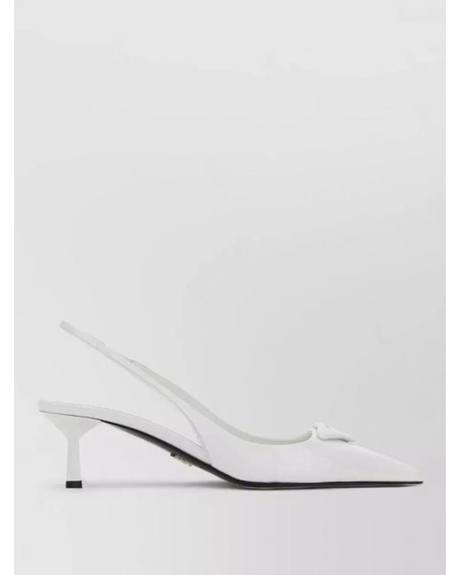 Prada White Leather Pumps Pointed Toe Kitten Heel Slingback