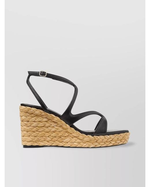Jimmy Choo Metallic Ayla 85 Nappa Leather And Raffia Wedge Sandals