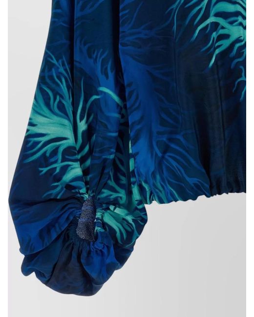 F.R.S For Restless Sleepers Blue Abstract Print Top Drawstring Hem Sleeves