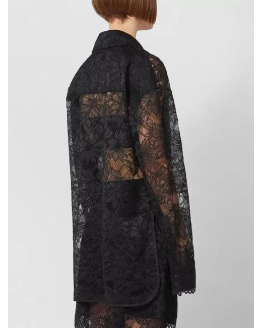 Sportmax Black Floral Lace Long-Sleeve Pyjama Top
