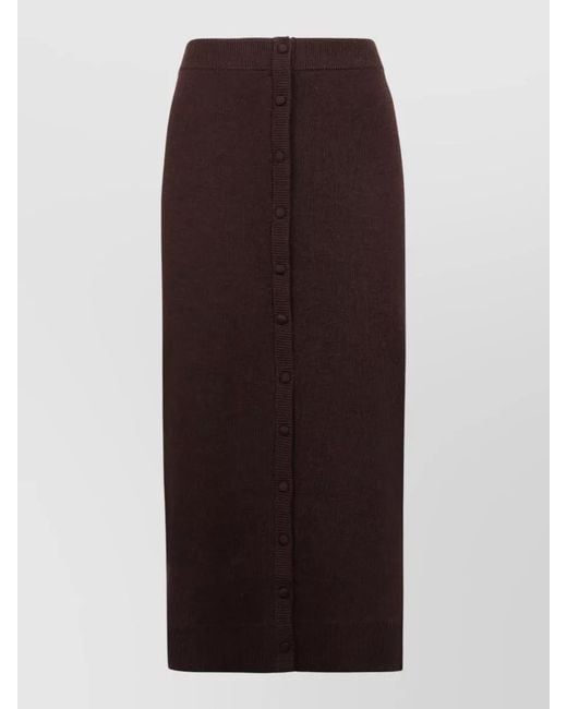 Victoria Beckham Brown Mohair Blend Midi Skirt Ribbed Waistband