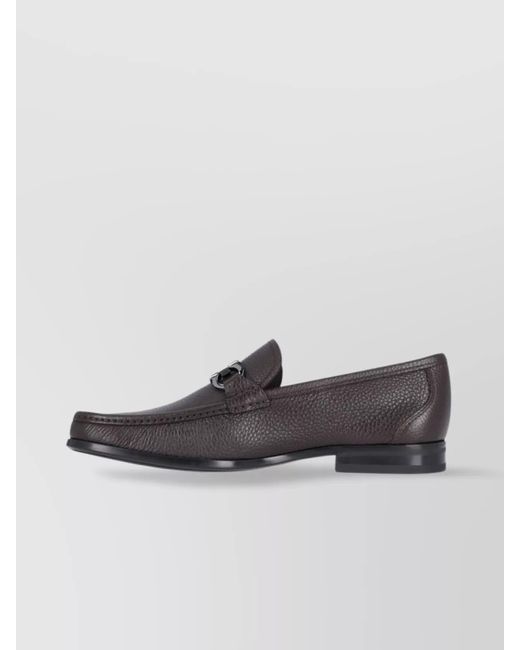 Ferragamo Brown Leather Loafers With Metal Bit Detail for men