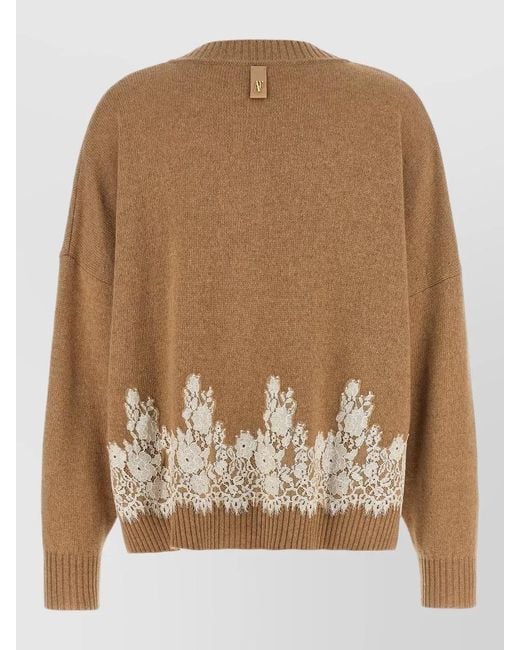 Alberta Ferretti Brown Lace Insert Cardigan
