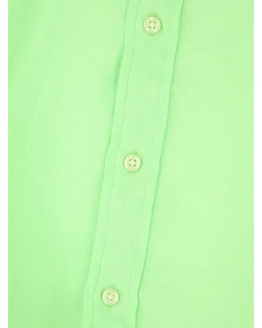 Polo Ralph Lauren Green Linen Shirt Long Sleeves Cuffed Collar for men