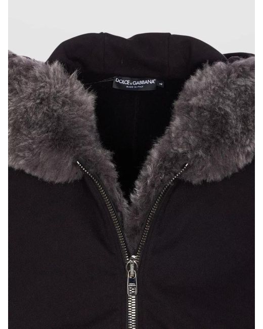 Dolce & Gabbana Blue Fur Trim Hooded Bomber Jacket for men