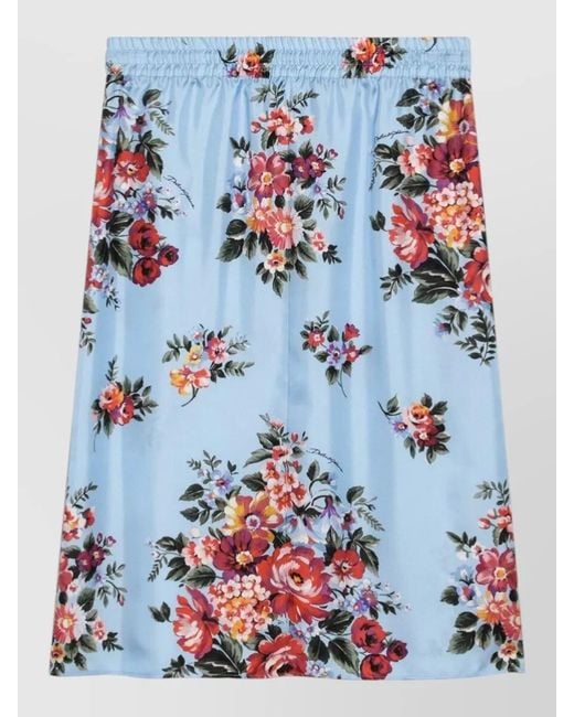 Dolce & Gabbana Blue Silk Floral-Print A-Line Skirt