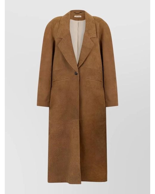 The Mannei Brown Calf Length Leather Coat Loose Silhouette