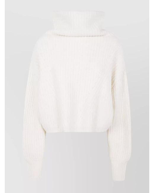 Kujten Women's White Cropped Turtleneck Sweater Long Sleeves