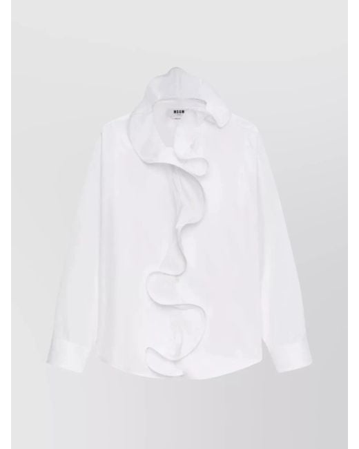 MSGM White Long Sleeve Top Ruffled Detail