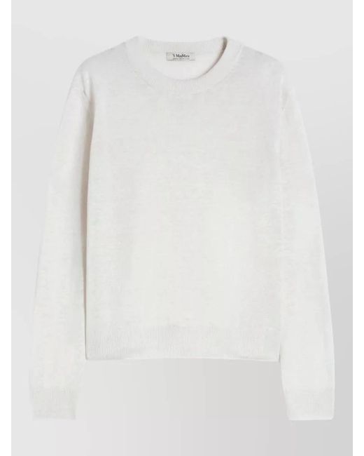 Max Mara White Linen Ribbed Crew-Neck Long-Sleeve Jumper