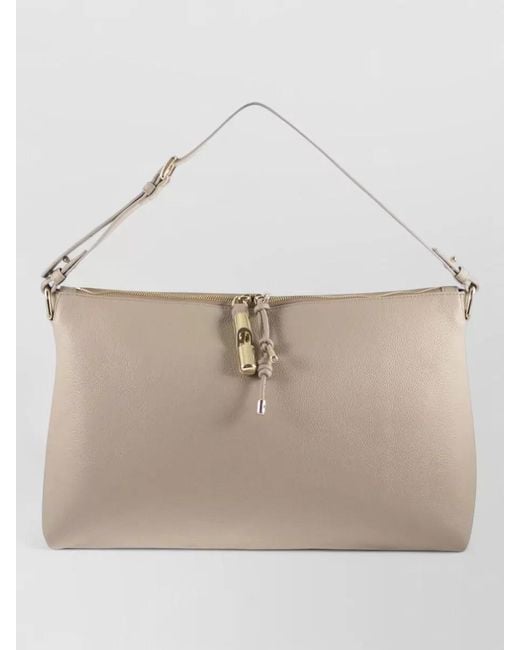 Furla Natural Shoulder Bag Textured Finish Adjustable Strap