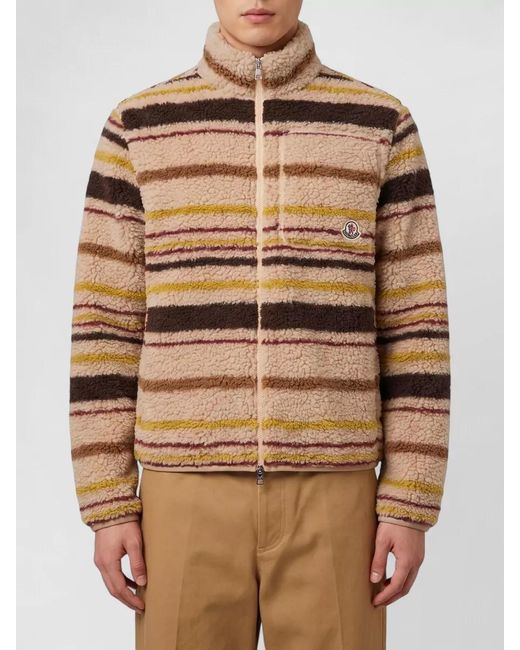 Moncler Brown Zip Cardigan Raised Collar Teddy Effect for men