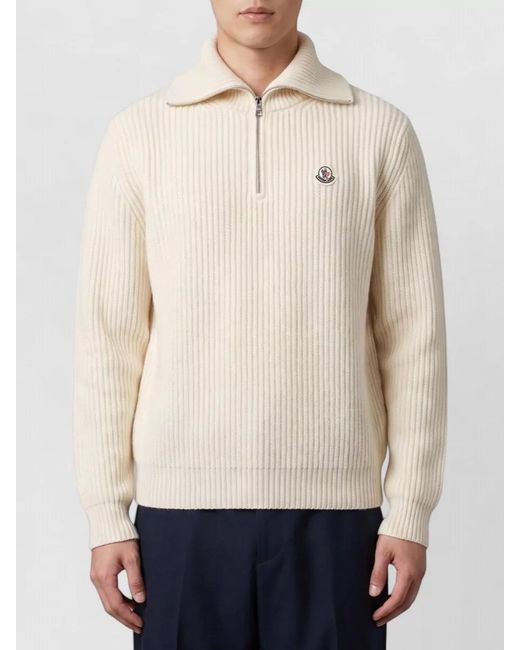 Moncler Natural Ribbed Wool Half-Zip Turtleneck Sweater for men