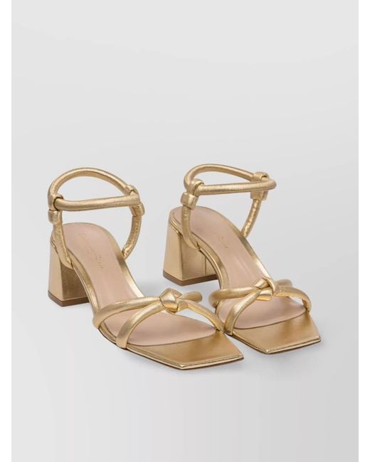 Gianvito Rossi Natural Metallic Block Heel Sandals With Knotted Detail