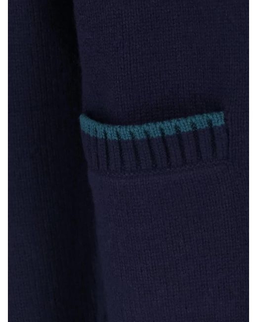 Casablanca Blue Cashmere Merino Wool Relaxed-Fit V-Neck Cardigan for men
