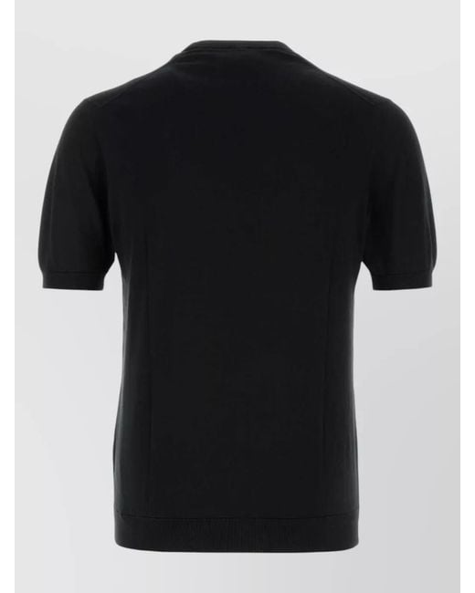 Fedeli Black Cotton Sweater Short Sleeves Ribbed Trim for men