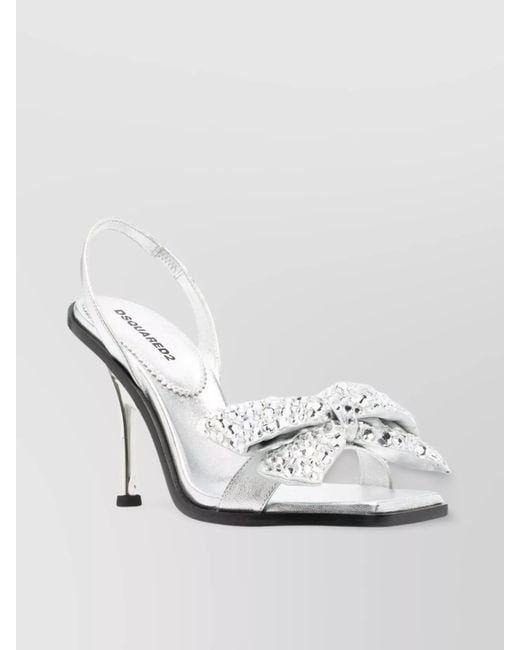 DSquared² White Leather Crystal Embellished Bow High Heel Sandals