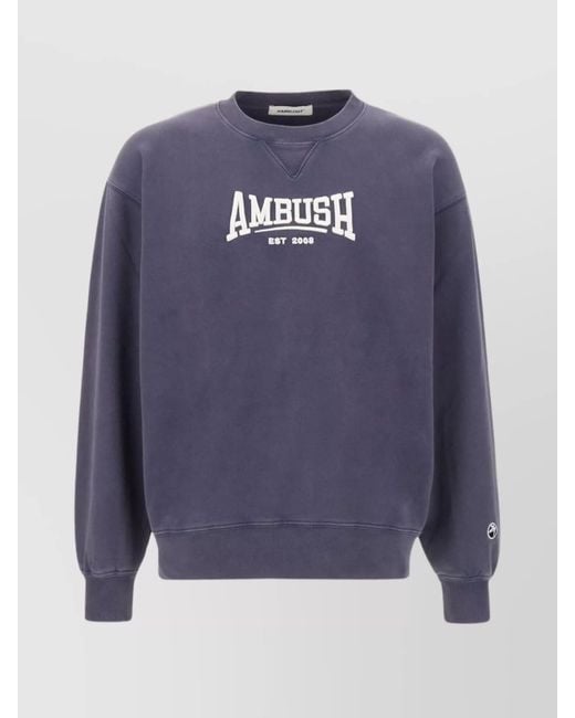 Ambush Blue Cotton Ribbed Crew-Neck Sweatshirt for men