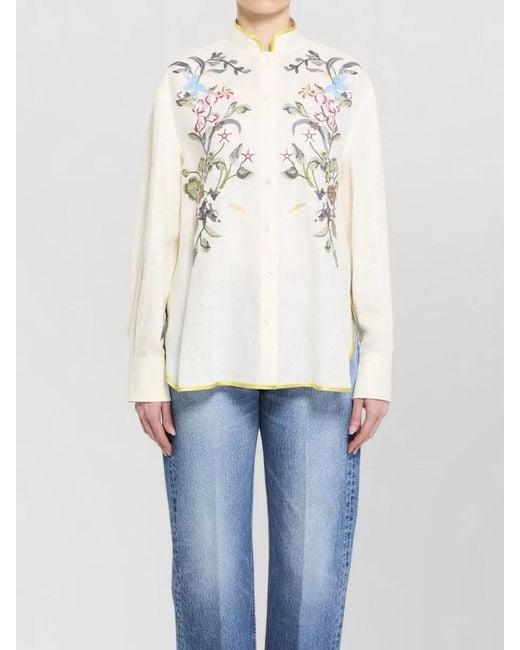 Valentino Garavani Blue Embroidered Linen Long-Sleeve Shirt