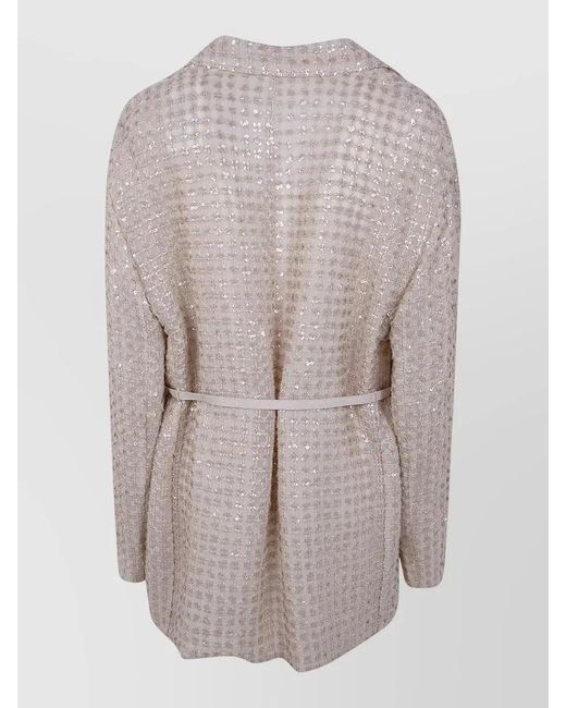 Brunello Cucinelli Gray Longline Tailored Jacket Belted Sequin Lapels