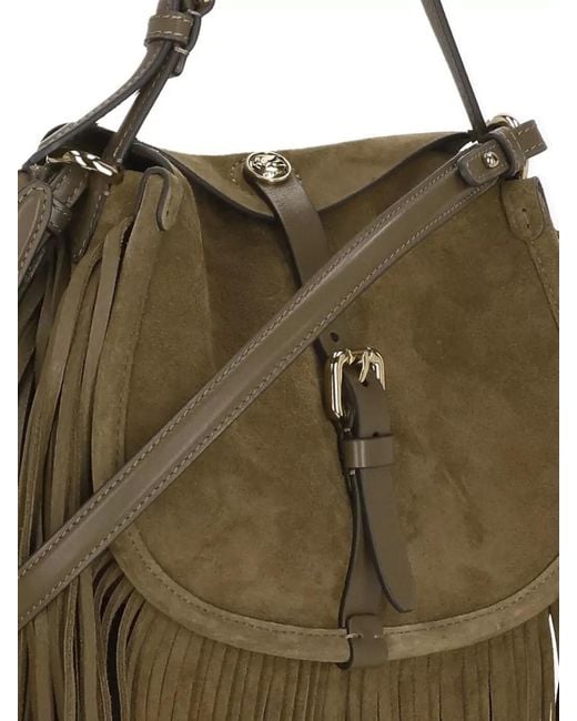 Etro Green Suede Shoulder Bag Fringe Strap Handle