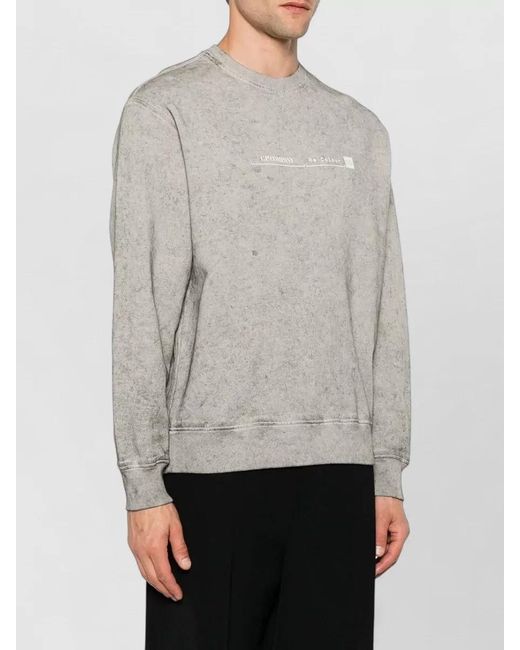 C P Company Gray Crew Neck Sweatshirt Long Sleeves Ribbed Edges for men