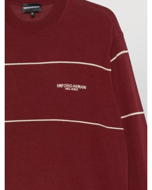 Emporio Armani Red Crew Neck Long Sleeve Ribbed Knit Top for men
