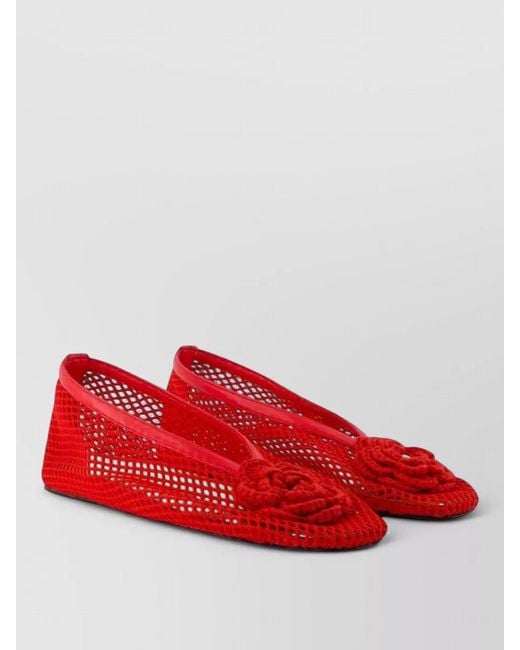 Ganni Red Jenny Flower Mesh Ballerinas Synthetic Design